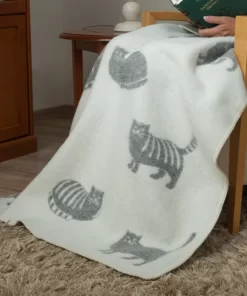 Grey Cat Midi Wool Blanket Sb200018 Jj Textile Detail