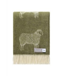Mossy Green Sheep Wool Throw Folded Jj Textile