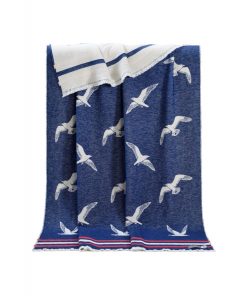 Navy Blue Seagulls Cotton Blanket Jj Textile